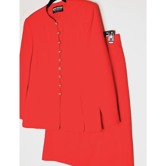 Vintage Herbert Grossman Cynthia Sobel Red Skirt Suit Size 10 Blazer 100% Wool - Picture 2 of 16